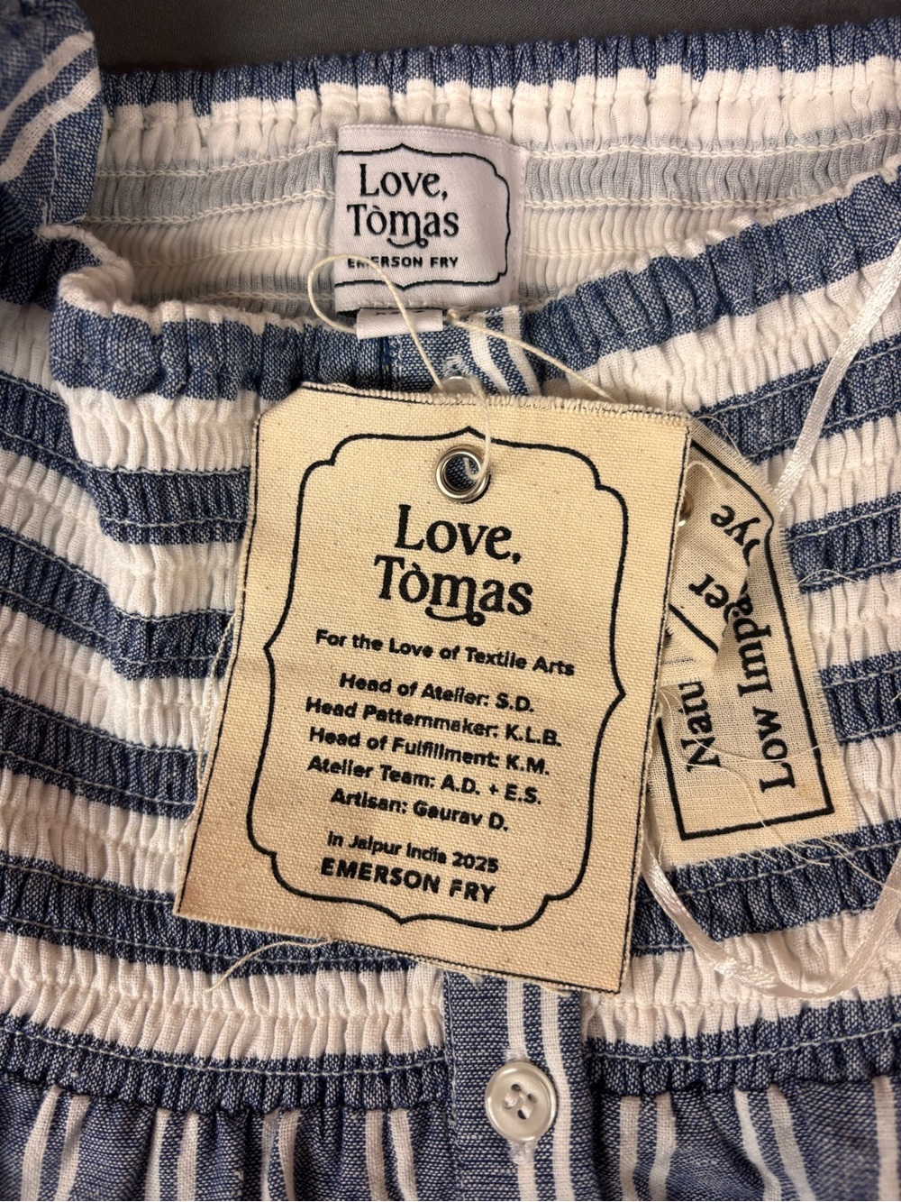 Emerson Fry Love Tomas Puff Sleeve 
Striped Smocked Cotton Maxi Dress NWT XS/S - Picture 7 of 9